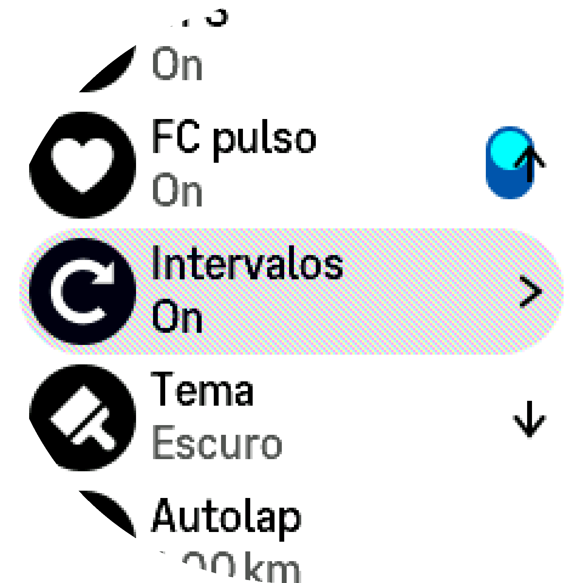 Definições de treino de intervalo S9PP
