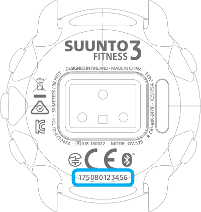 Suunto 3 Fitnessin sarjanumero