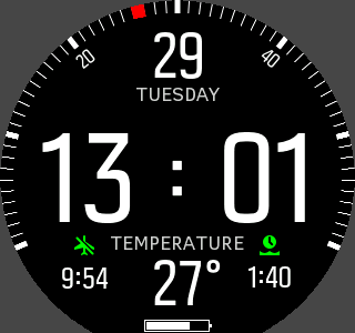 Suunto D5 no-fly time and surface time in time view