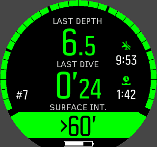 Suunto D5 no-fly time and surface time in dive mode