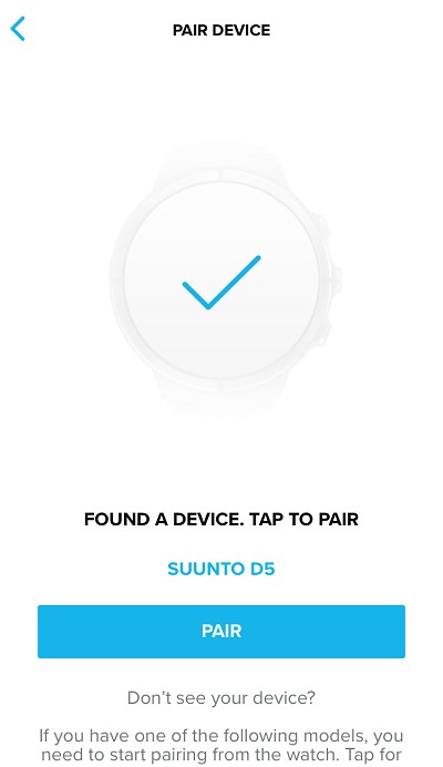 Selecciona Suunto D5 para acoplarlo con la app Suunto para iOS.