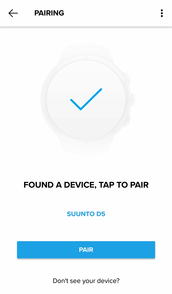 Выберите Suunto D5, чтобы выполнить его сопряжение с приложением Suunto для Android